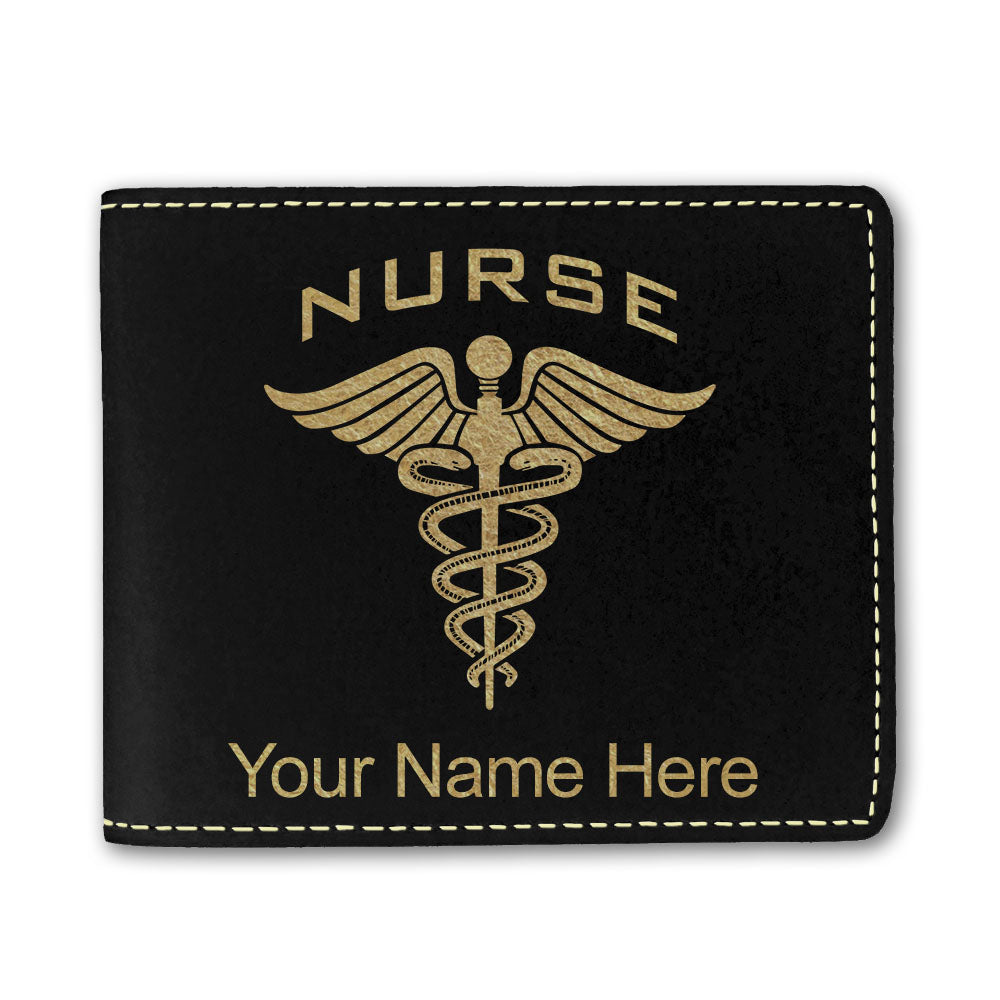 Faux Leather Bi-Fold Wallet, Nurse, Personalized Engraving Included
