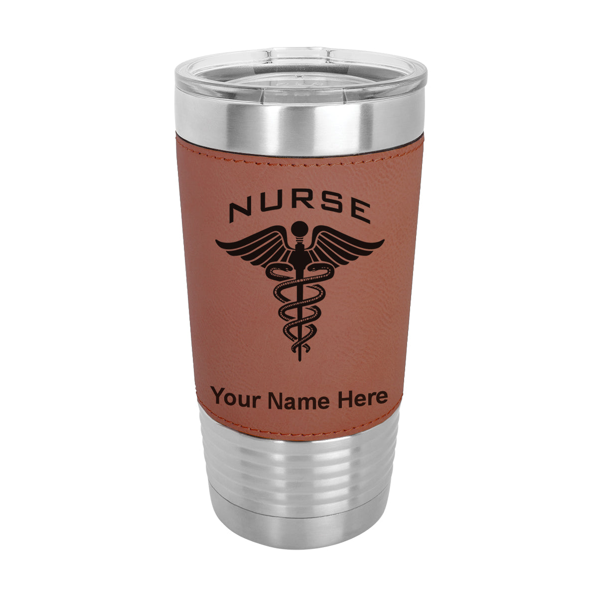20oz Faux Leather Tumbler Mug, Nurse, Personalized Engraving Included - LaserGram Custom Engraved Gifts