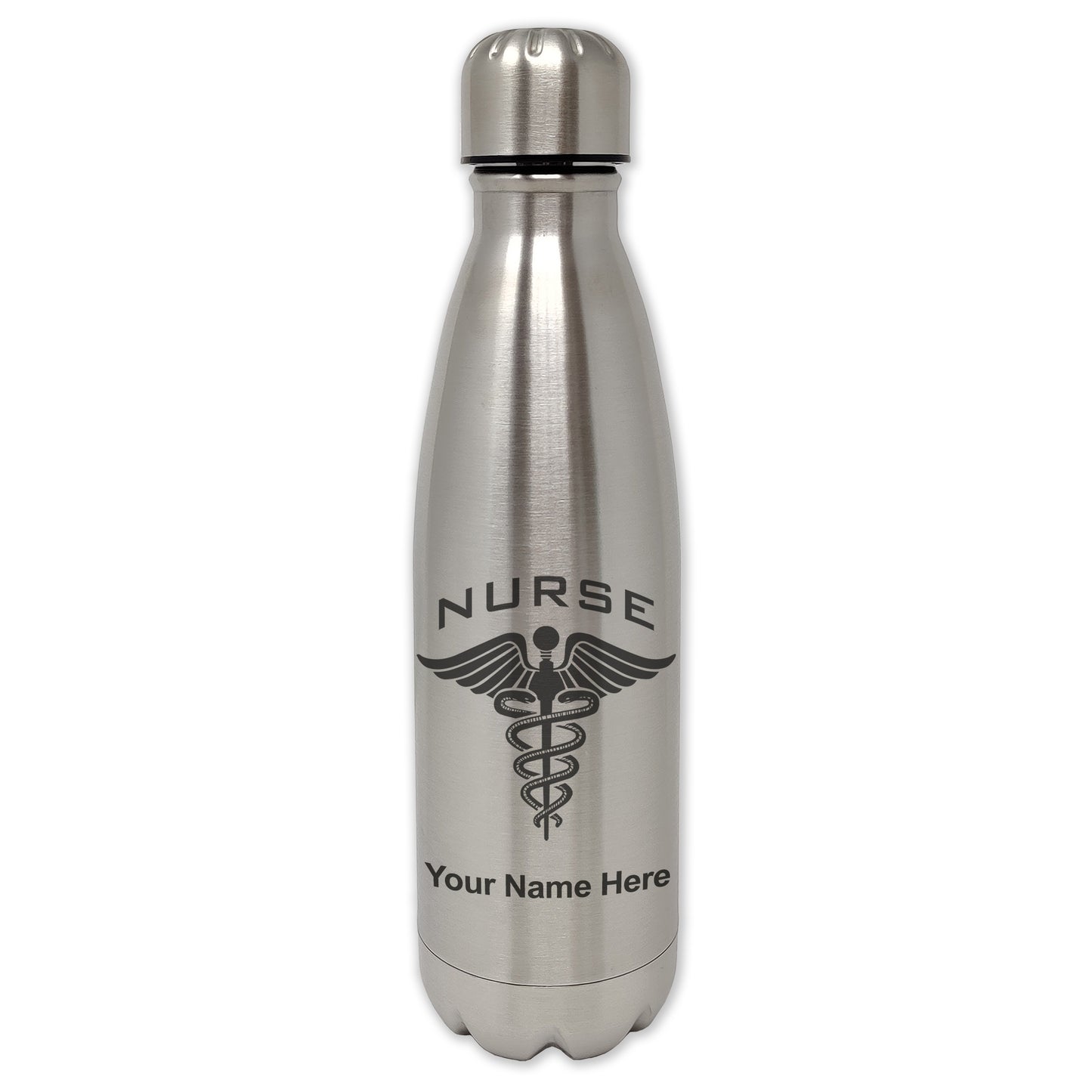 LaserGram Single Wall Water Bottle, Nurse, Personalized Engraving Included