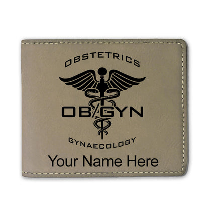 Faux Leather Bi-Fold Wallet, OBGYN Obstetrics and Gynaecology, Personalized Engraving Included