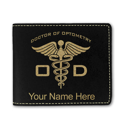 Faux Leather Bi-Fold Wallet, OD Doctor of Optometry, Personalized Engraving Included