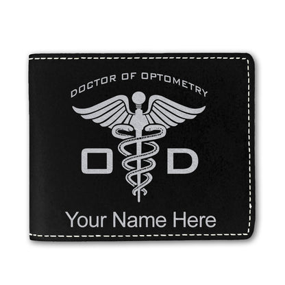 Faux Leather Bi-Fold Wallet, OD Doctor of Optometry, Personalized Engraving Included