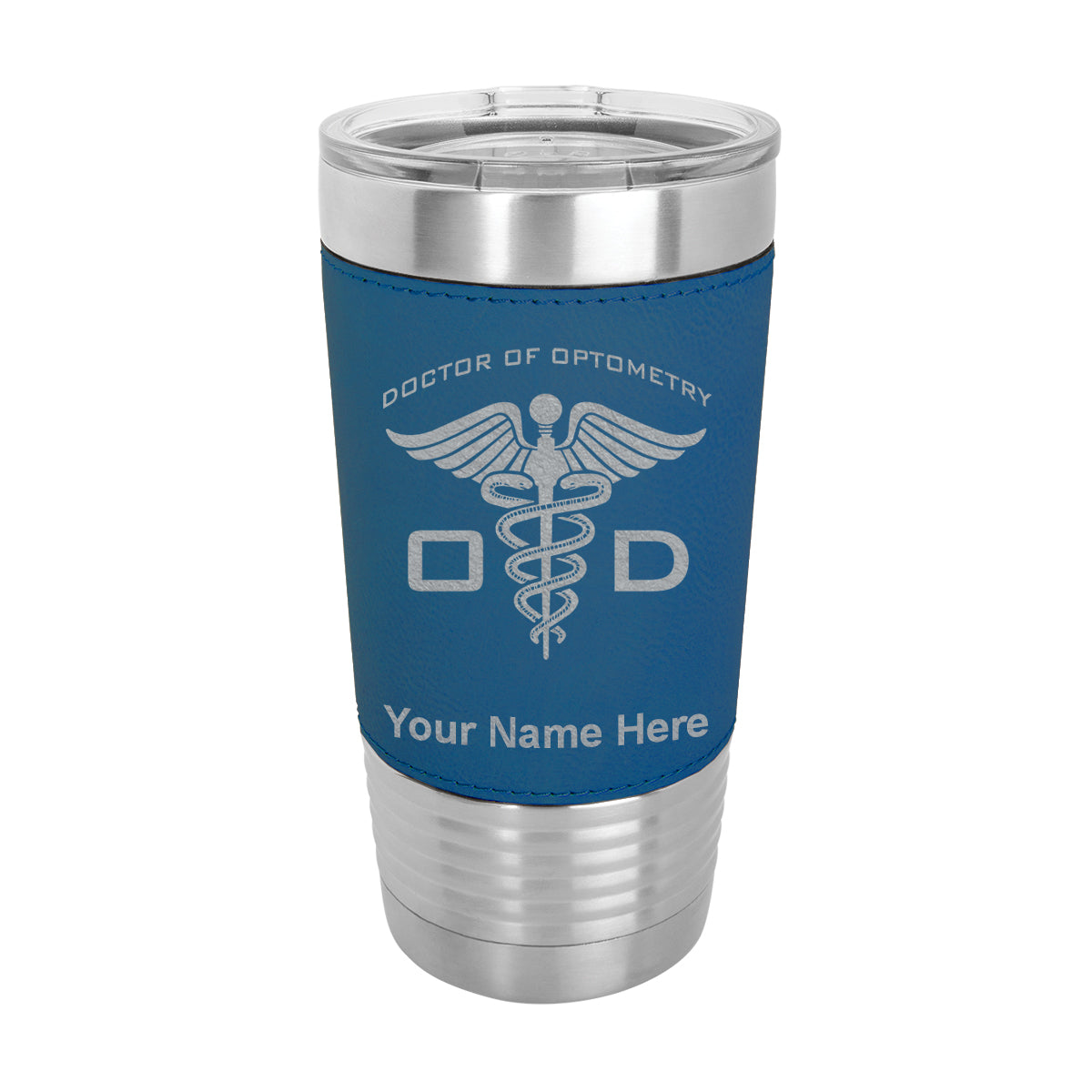 20oz Faux Leather Tumbler Mug, OD Doctor of Optometry, Personalized Engraving Included - LaserGram Custom Engraved Gifts