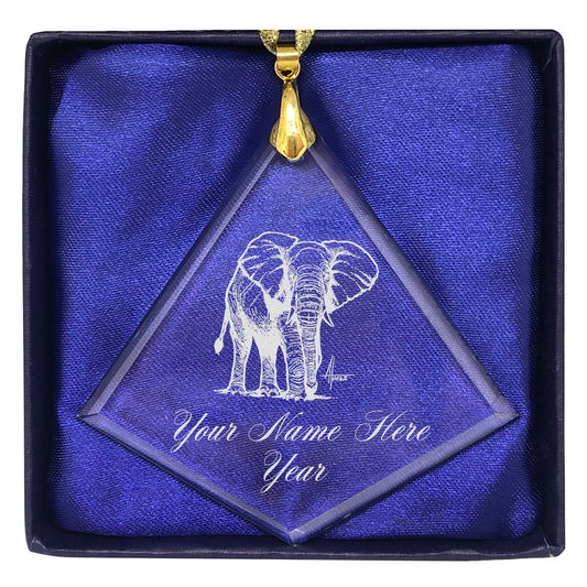 LaserGram Christmas Ornament, African Elephant, Personalized Engraving Included (Diamond Shape)