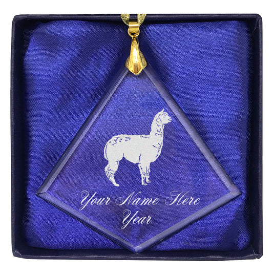 LaserGram Christmas Ornament, Alpaca, Personalized Engraving Included (Diamond Shape)