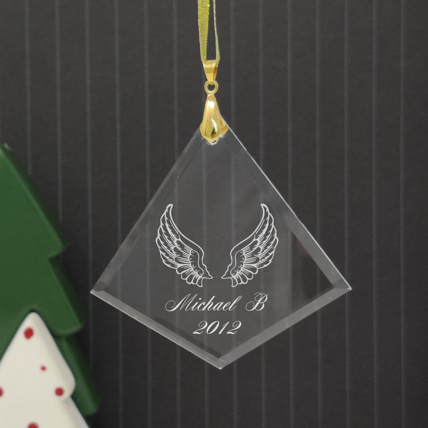LaserGram Christmas Ornament, Butterflies, Personalized Engraving Included (Diamond Shape)