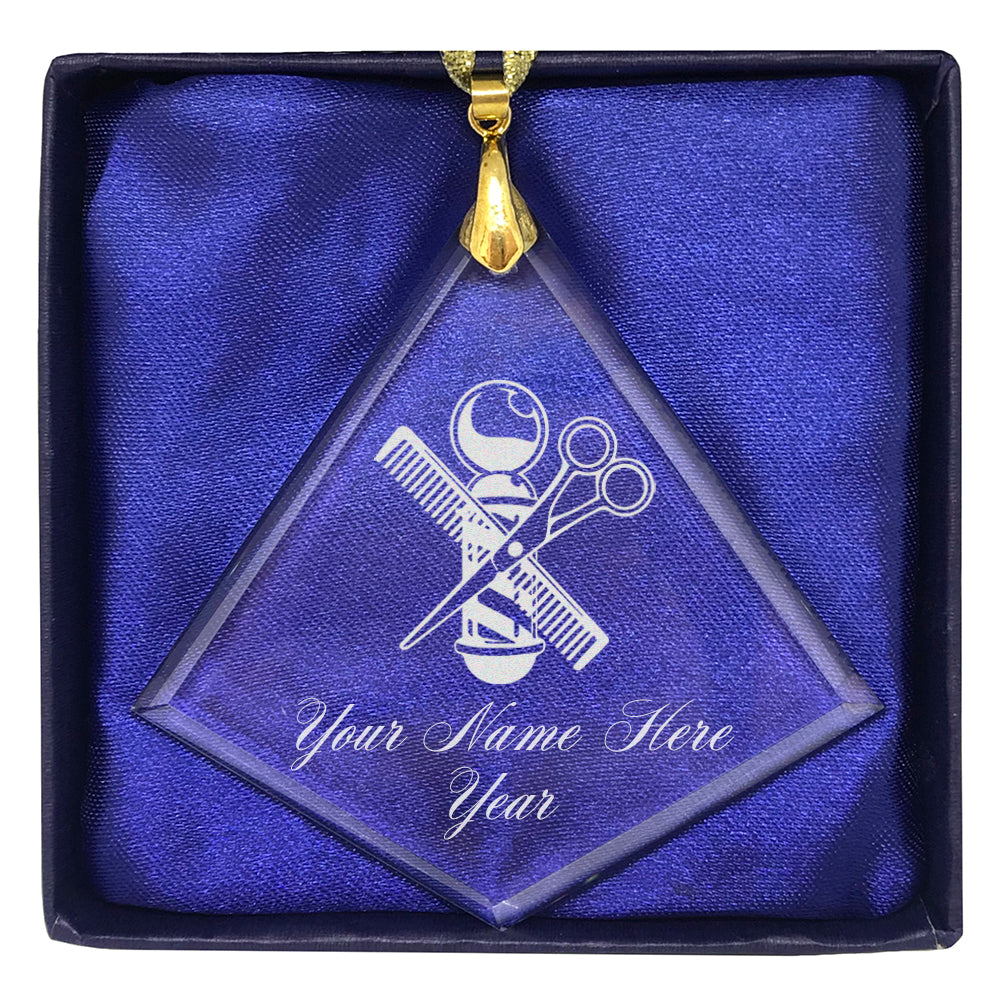 LaserGram Christmas Ornament, Barber Shop Pole, Personalized Engraving Included (Diamond Shape)