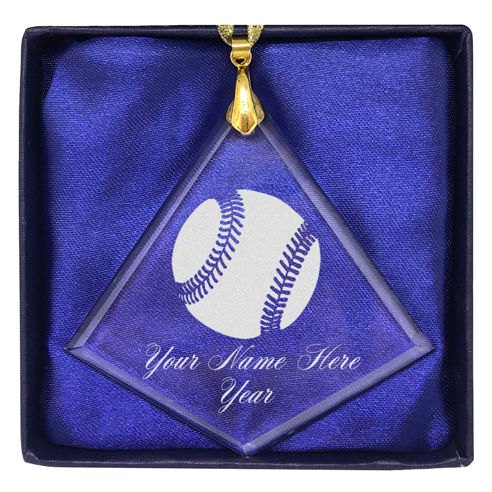 LaserGram Christmas Ornament, Baseball Ball, Personalized Engraving Included (Diamond Shape)