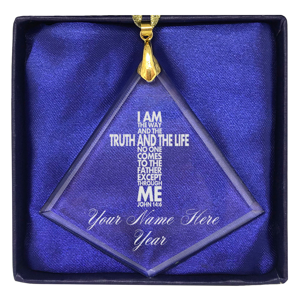 LaserGram Christmas Ornament, Bible Verse John 14-6, Personalized Engraving Included (Diamond Shape)