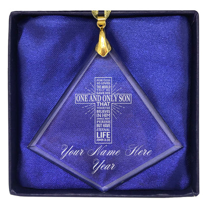 LaserGram Christmas Ornament, Bible Verse John 3-16, Personalized Engraving Included (Diamond Shape)