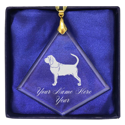 LaserGram Christmas Ornament, Bloodhound Dog, Personalized Engraving Included (Diamond Shape)