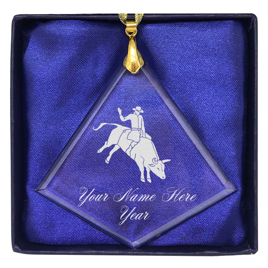 LaserGram Christmas Ornament, Bull Rider Cowboy, Personalized Engraving Included (Diamond Shape)