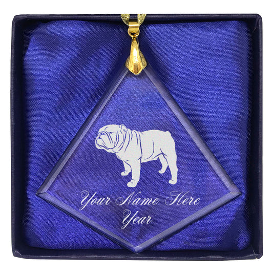 LaserGram Christmas Ornament, Bulldog Dog, Personalized Engraving Included (Diamond Shape)