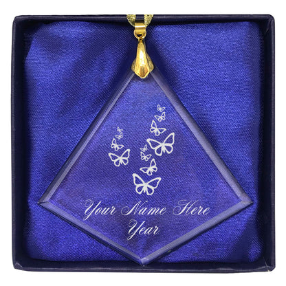 LaserGram Christmas Ornament, Butterflies, Personalized Engraving Included (Diamond Shape)