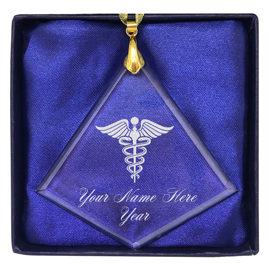 LaserGram Christmas Ornament, Caduceus Medical Symbol, Personalized Engraving Included (Diamond Shape)