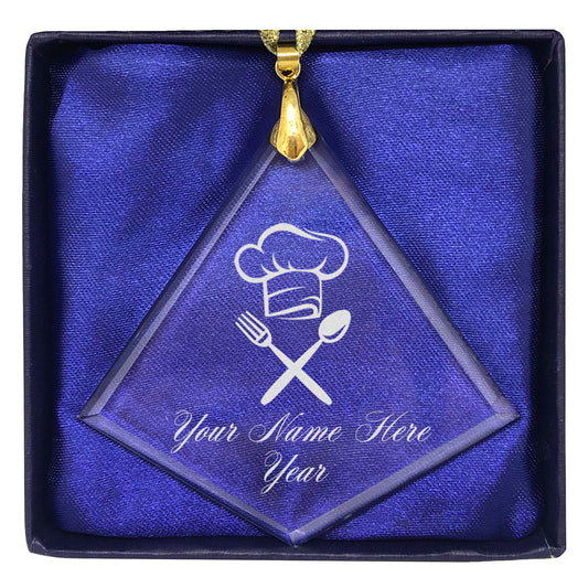LaserGram Christmas Ornament, Chef Hat, Personalized Engraving Included (Diamond Shape)