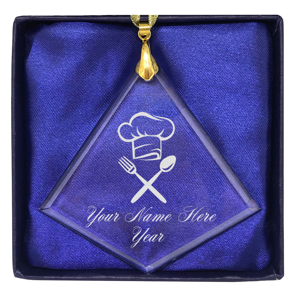 LaserGram Christmas Ornament, Chef Hat, Personalized Engraving Included (Diamond Shape)