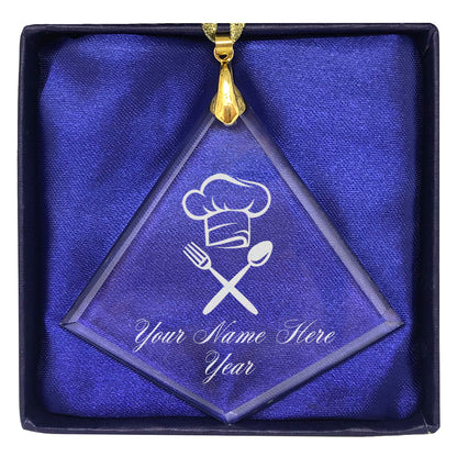 LaserGram Christmas Ornament, Chef Hat, Personalized Engraving Included (Diamond Shape)