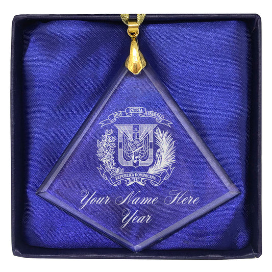 LaserGram Christmas Ornament, Coat of Arms Dominican Republic, Personalized Engraving Included (Diamond Shape)