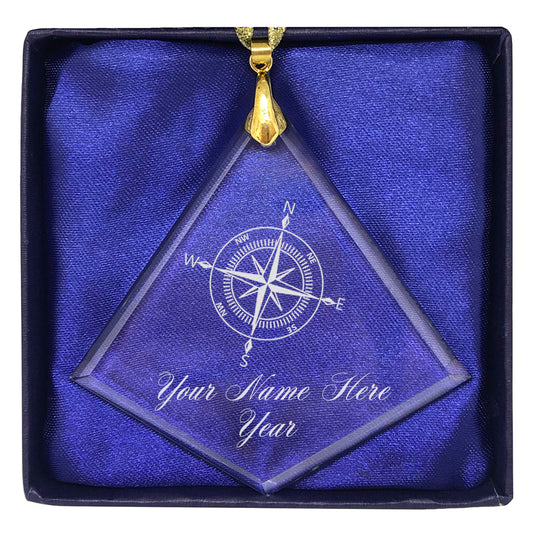 LaserGram Christmas Ornament, Compass Rose, Personalized Engraving Included (Diamond Shape)