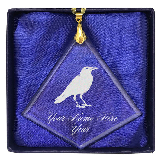LaserGram Christmas Ornament, Crow, Personalized Engraving Included (Diamond Shape)