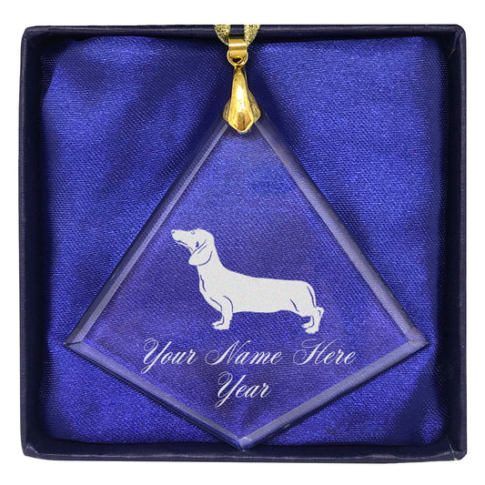 LaserGram Christmas Ornament, Dachshund Dog, Personalized Engraving Included (Diamond Shape)