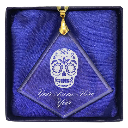 LaserGram Christmas Ornament, Day of the Dead, Personalized Engraving Included (Diamond Shape)