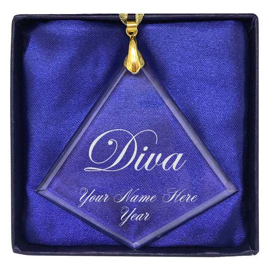 LaserGram Christmas Ornament, Diva, Personalized Engraving Included (Diamond Shape)