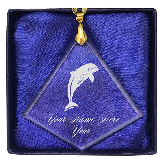 LaserGram Christmas Ornament, Dolphin, Personalized Engraving Included (Diamond Shape)