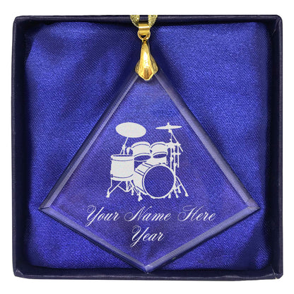 LaserGram Christmas Ornament, Drum Set, Personalized Engraving Included (Diamond Shape)