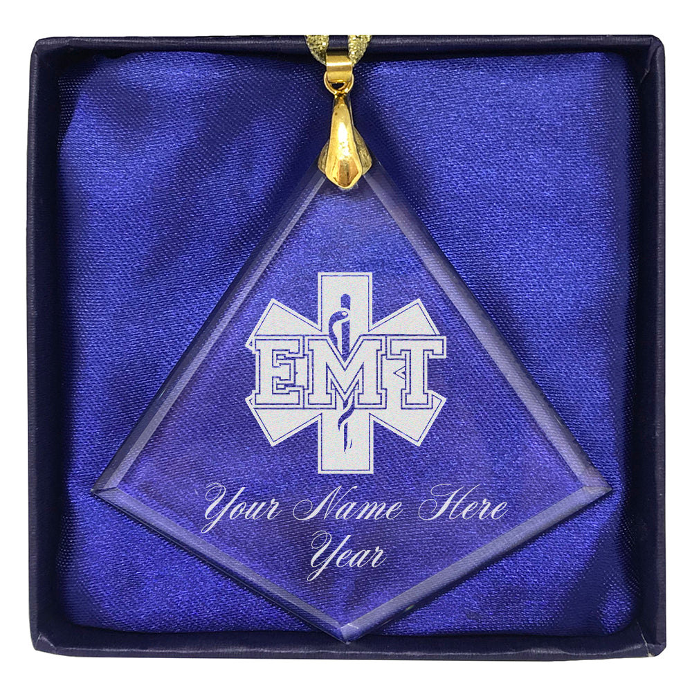 LaserGram Christmas Ornament, EMT Emergency Medical Technician, Personalized Engraving Included (Diamond Shape)