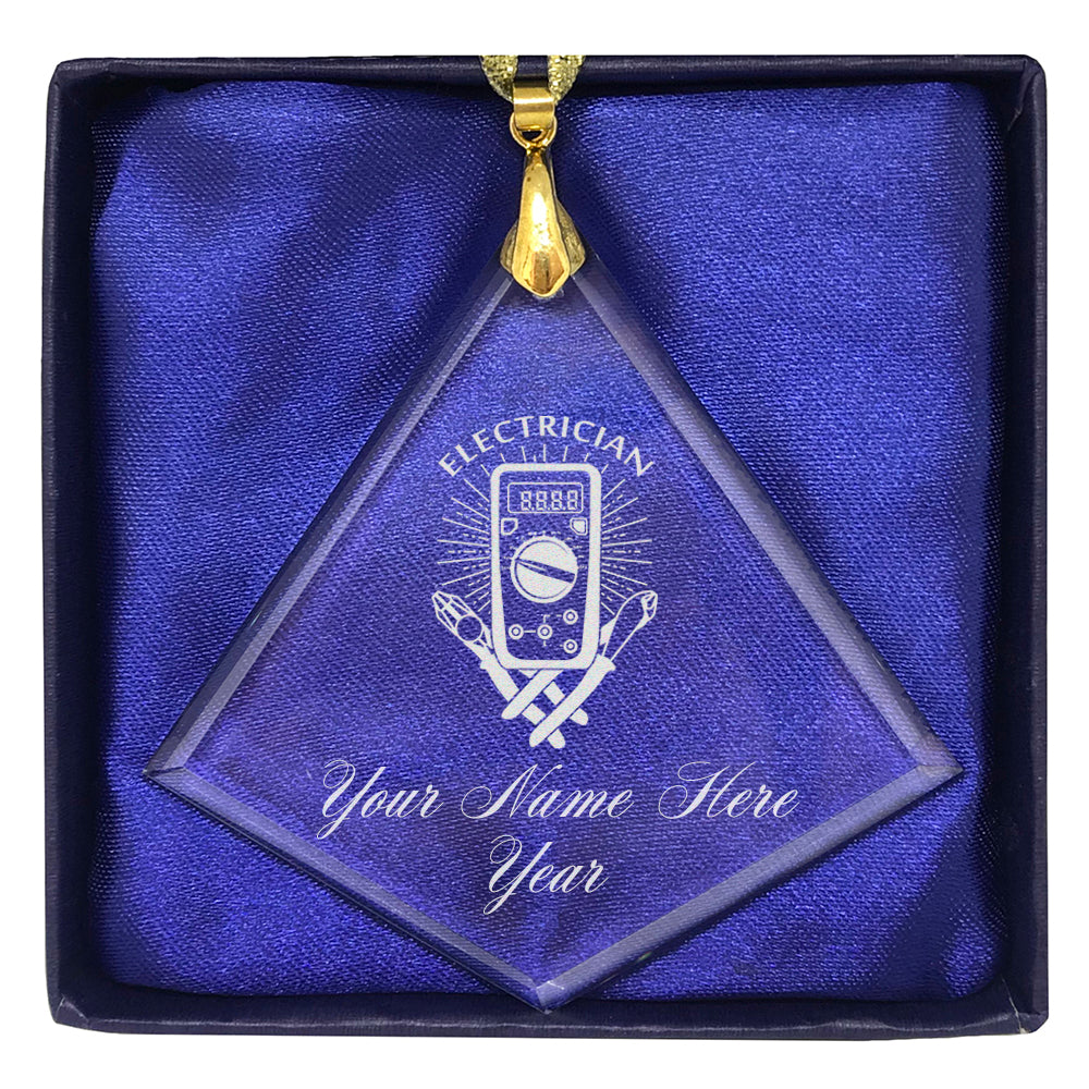 LaserGram Christmas Ornament, Electrician, Personalized Engraving Included (Diamond Shape)