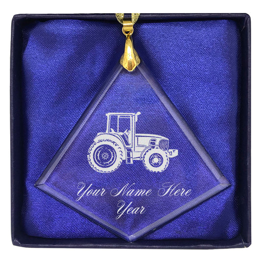 LaserGram Christmas Ornament, Farm Tractor, Personalized Engraving Included (Diamond Shape)