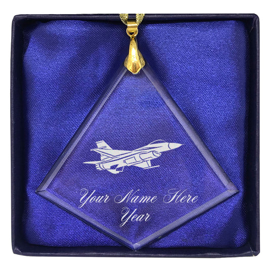 LaserGram Christmas Ornament, Fighter Jet 1, Personalized Engraving Included (Diamond Shape)
