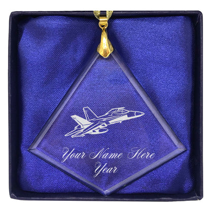 LaserGram Christmas Ornament, Fighter Jet 2, Personalized Engraving Included (Diamond Shape)