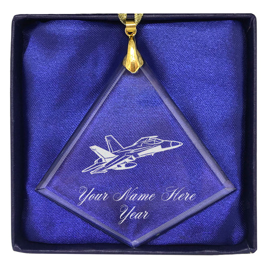 LaserGram Christmas Ornament, Fighter Jet 2, Personalized Engraving Included (Diamond Shape)