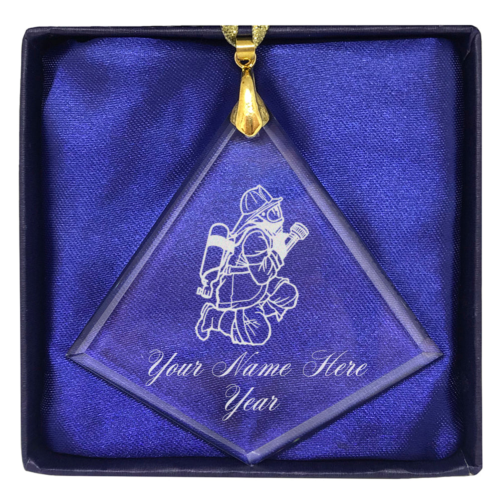 LaserGram Christmas Ornament, Fireman with Hose, Personalized Engraving Included (Diamond Shape)