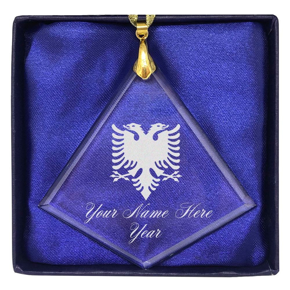 LaserGram Christmas Ornament, Flag of Albania, Personalized Engraving Included (Diamond Shape)