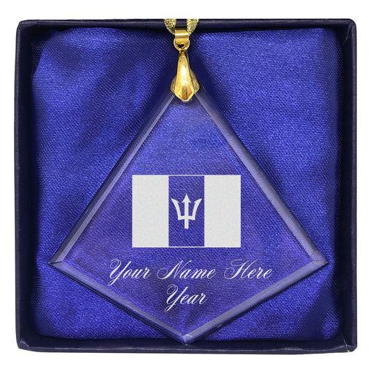 LaserGram Christmas Ornament, Flag of Barbados, Personalized Engraving Included (Diamond Shape)