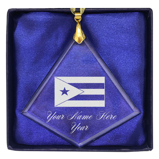 LaserGram Christmas Ornament, Flag of Puerto Rico, Personalized Engraving Included (Diamond Shape)