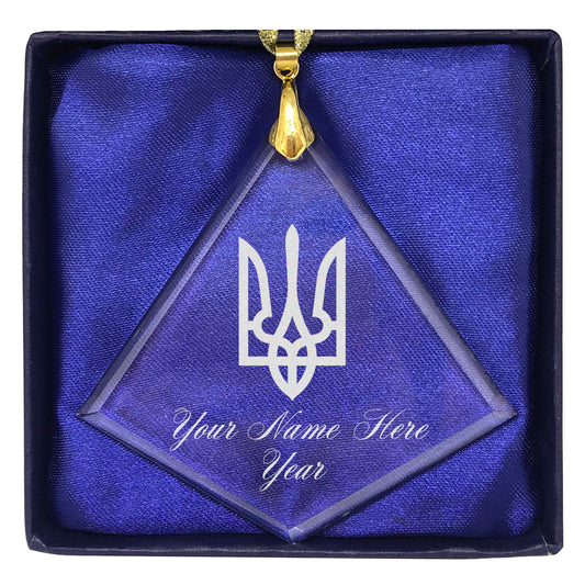 LaserGram Christmas Ornament, Flag of Ukraine, Personalized Engraving Included (Diamond Shape)