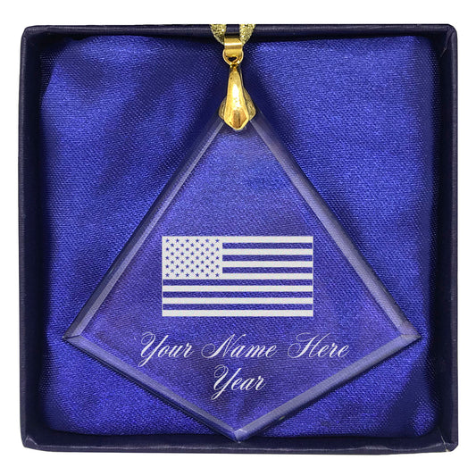 LaserGram Christmas Ornament, Flag of the United States, Personalized Engraving Included (Diamond Shape)