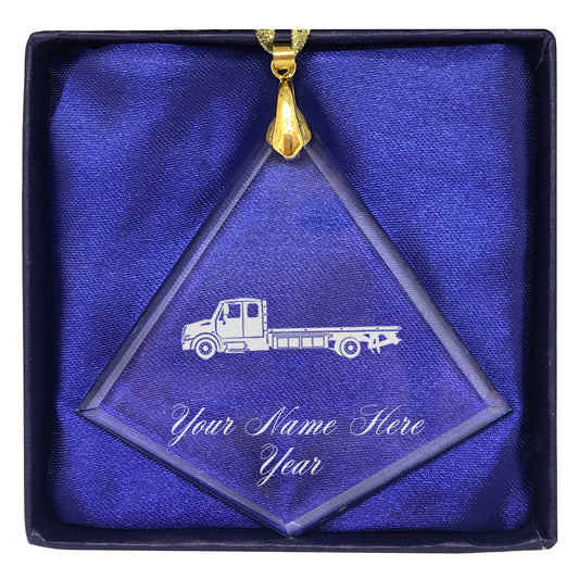 LaserGram Christmas Ornament, Flat Bed Tow Truck, Personalized Engraving Included (Diamond Shape)