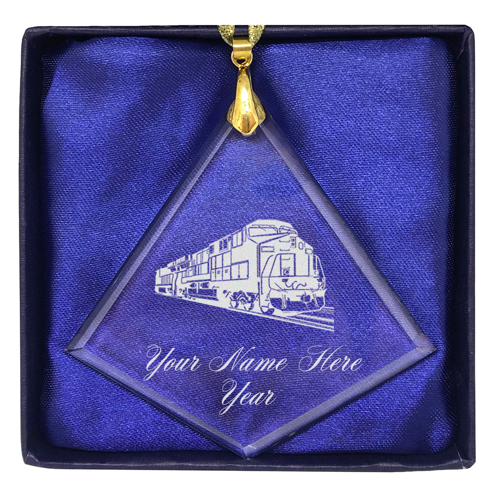 LaserGram Christmas Ornament, Freight Train, Personalized Engraving Included (Diamond Shape)