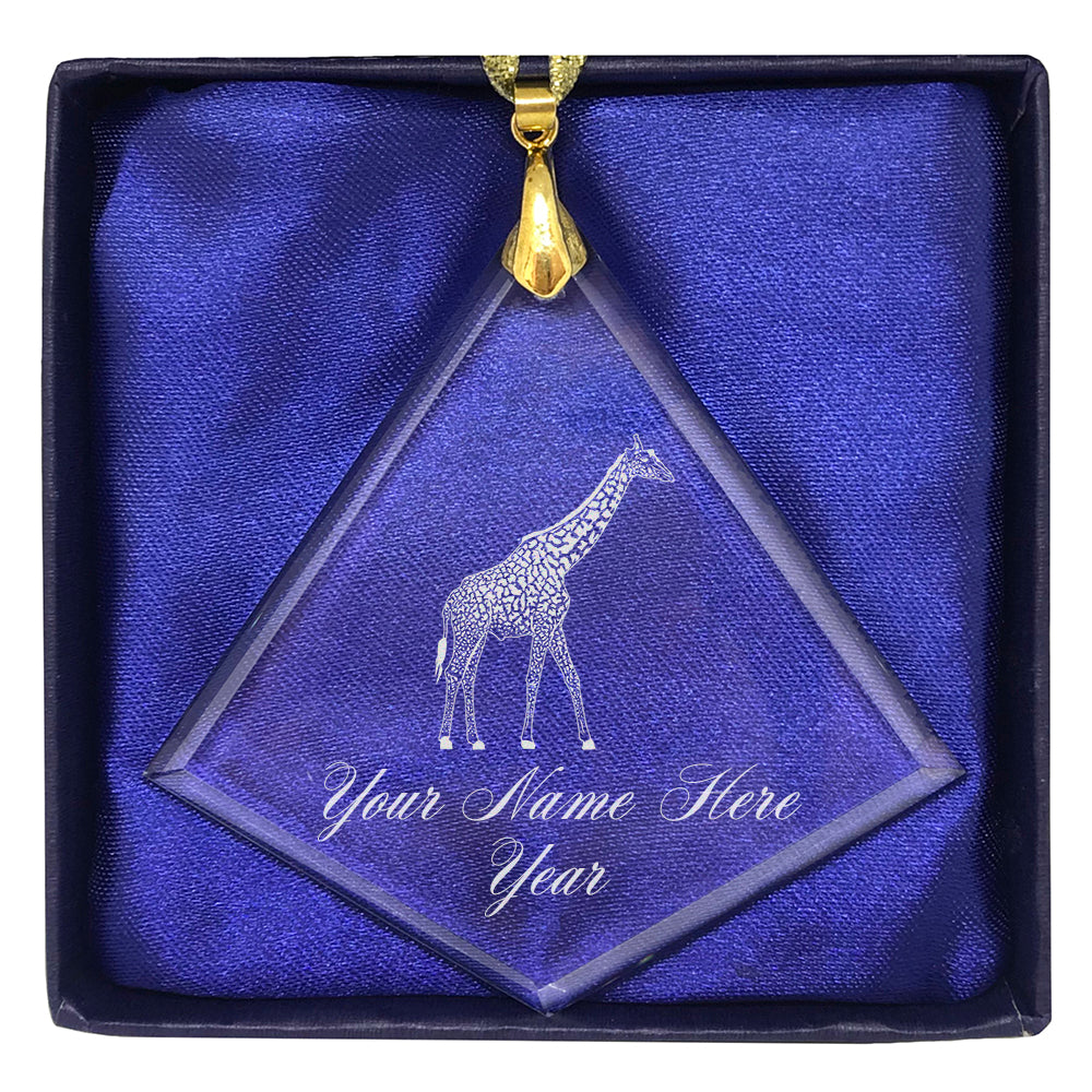 LaserGram Christmas Ornament, Giraffe, Personalized Engraving Included (Diamond Shape)