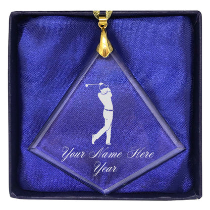 LaserGram Christmas Ornament, Golfer Golfing, Personalized Engraving Included (Diamond Shape)