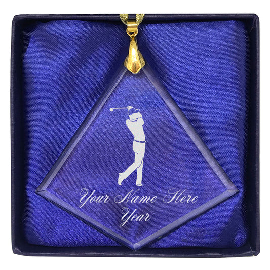 LaserGram Christmas Ornament, Golfer Golfing, Personalized Engraving Included (Diamond Shape)