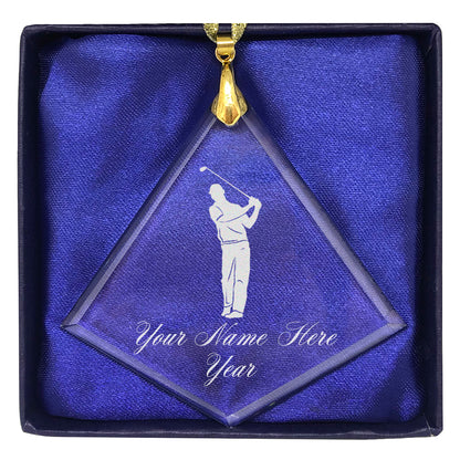 LaserGram Christmas Ornament, Golfer, Personalized Engraving Included (Diamond Shape)