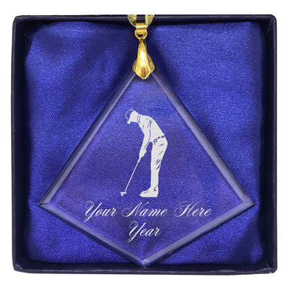 LaserGram Christmas Ornament, Golfer Putting, Personalized Engraving Included (Diamond Shape)