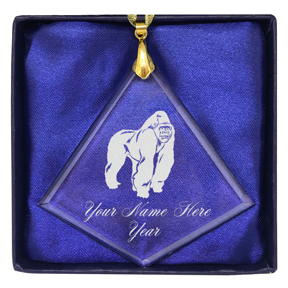 LaserGram Christmas Ornament, Gorilla, Personalized Engraving Included (Diamond Shape)